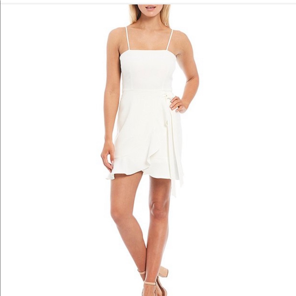 Gianni Bini Square Neck Tie Waist Crepe Mini Dress